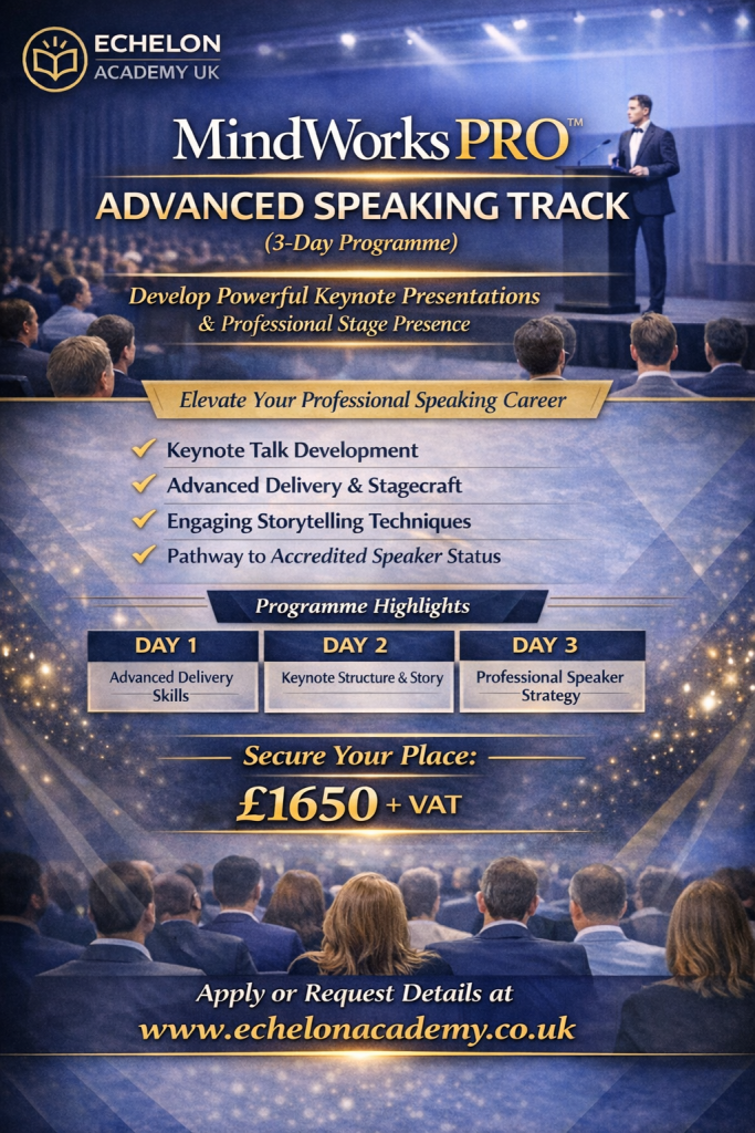 3 day advanced speaker training by mindworks pro instructors at echelon academy UK